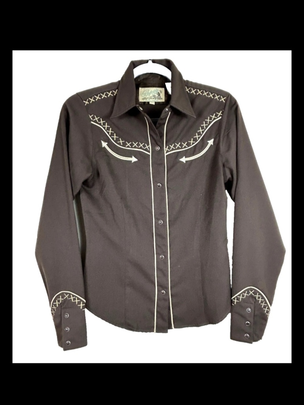 Roper Western Shirt Denver Co Womens XS Cowgirl Brown Beige Embroidered Snap